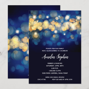 Invitations Elegant Marine et Gold Quinceañera
