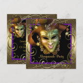 Invitations Elegant Purple Gold Masquerade Party (Devant / Derrière)