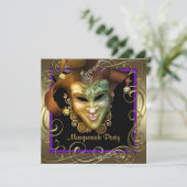 Invitations Elegant Purple Gold Masquerade Party (Debout devant)