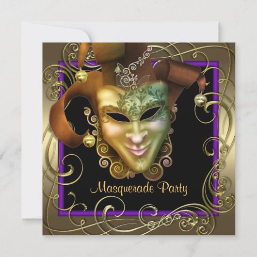 Invitations Elegant Purple Gold Masquerade Party (Devant)