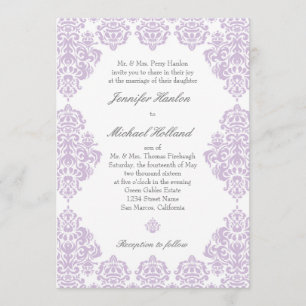 Invitations Elegant Purple & Grey Mariage damassé