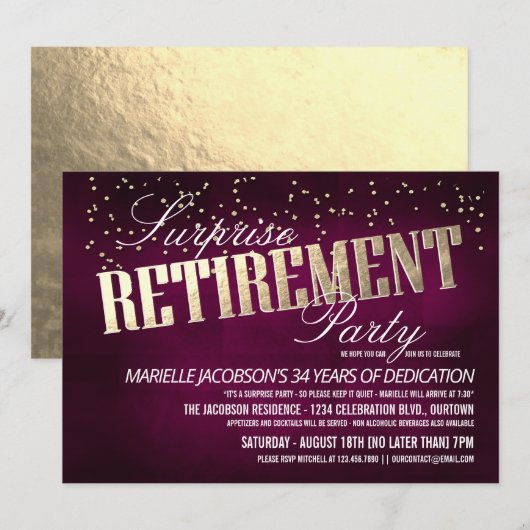 Invitations Elegant Surprise Retirement Party (Devant / Derrière)