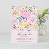 Invitations élégantes à 90e anniversaire Pink Flor (Debout devant)