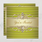 Invitations élégantes à la Soie Verte Gold Party (Devant / Derrière)