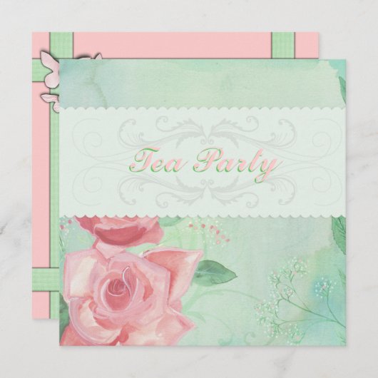 Invitations élégantes à Tea Party (Devant / Derrière)
