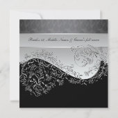 Invitations élégantes aux mariages noir et argent (Dos)