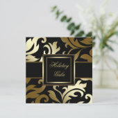Invitations élégantes Black Gold Damask Party (Debout devant)