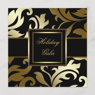 Invitations élégantes Black Gold Damask Party