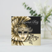 Invitations élégantes Black Gold Masquerade Party (Debout devant)