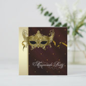 Invitations élégantes Black Gold Masquerade Party (Debout devant)