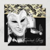 Invitations élégantes Black Gold Masquerade Party (Devant / Derrière)