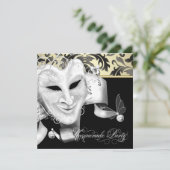 Invitations élégantes Black Gold Masquerade Party (Debout devant)