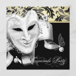 Invitations élégantes Black Gold Masquerade Party