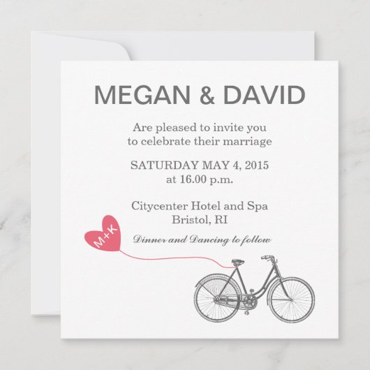 Invitations élégantes blanches de mariage - vélo (Devant)