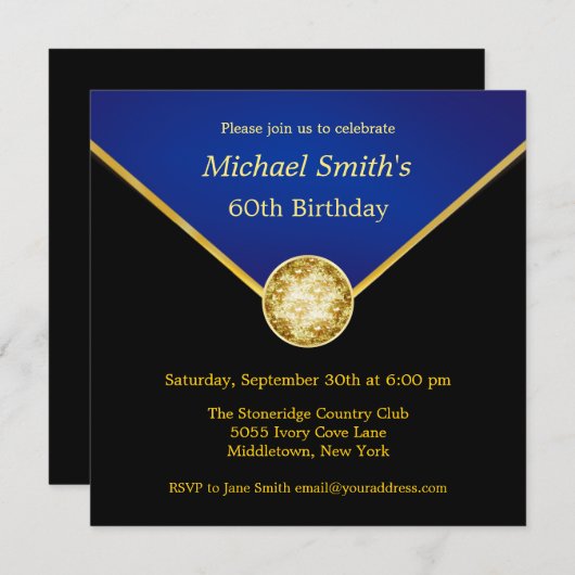 Invitations élégantes bleues d'anniversaire de (Devant / Derrière)