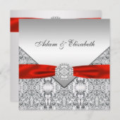 Invitations élégantes d'argent et de mariage rouge (Devant / Derrière)