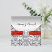 Invitations élégantes d'argent et de mariage rouge (Debout devant)