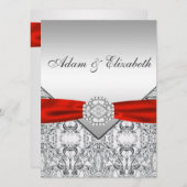 Invitations élégantes d'argent et de mariage rouge (Devant / Derrière)