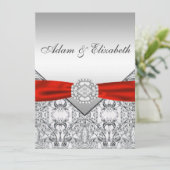 Invitations élégantes d'argent et de mariage rouge (Debout devant)