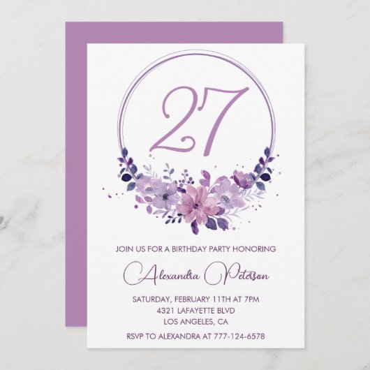 Invitations élégantes de 27e anniversaire Floral P (Devant / Derrière)