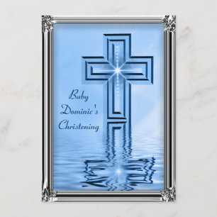 Invitations élégantes de baptême Bleu et argent