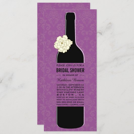 Invitations Élégantes de douche nuptiale à vin (Devant / Derrière)