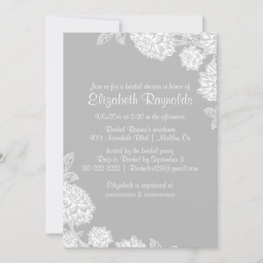Invitations Élégantes de douche nuptiale gris (Devant)