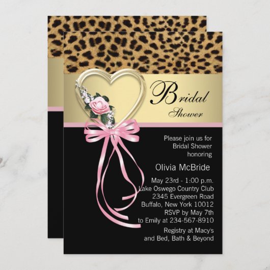 Invitations Élégantes de douche nuptiale Leopard (Devant / Derrière)