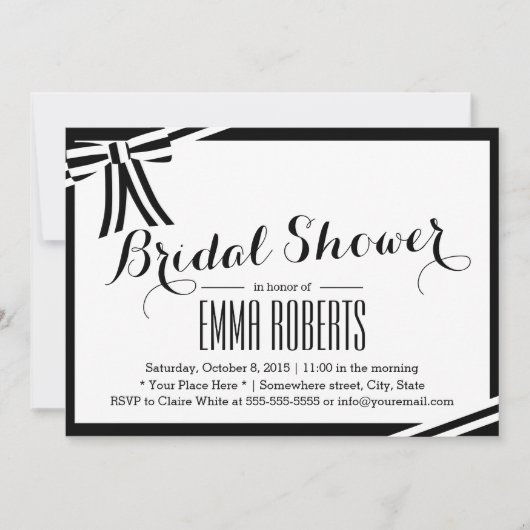 Invitations élégantes de douche nuptiale noire et  (Devant)