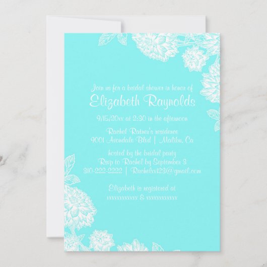 Invitations Élégantes de douche nuptiale Turquoise (Devant)