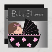 Invitations élégantes de douche pour bébé rose et  (Devant / Derrière)
