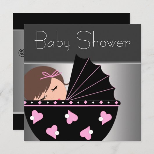 Invitations élégantes de douche pour bébé rose et  (Devant / Derrière)