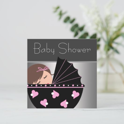 Invitations élégantes de douche pour bébé rose et  (Debout devant)