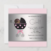 Invitations élégantes de douche pour bébé rose et (Dos)