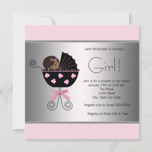 Invitations élégantes de douche pour bébé rose et  (Dos)