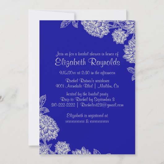 Invitations élégantes de douches nuptiales bleues  (Devant)