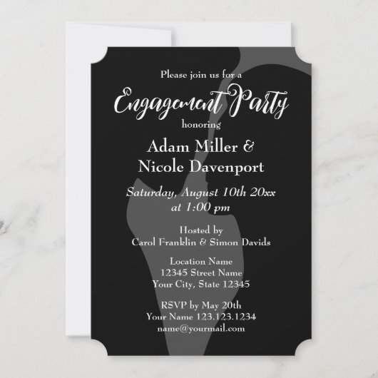 Invitations élégantes de fiançailles en noir et bl (Devant)