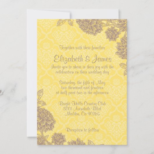 Invitations élégantes de Gold Mariage damassé (Devant)