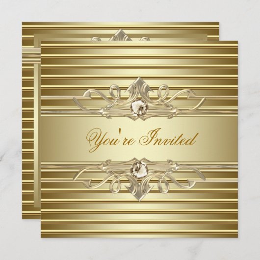 Invitations élégantes de Gold Party (Devant / Derrière)
