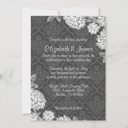 Invitations élégantes de mariage damassé (Devant)