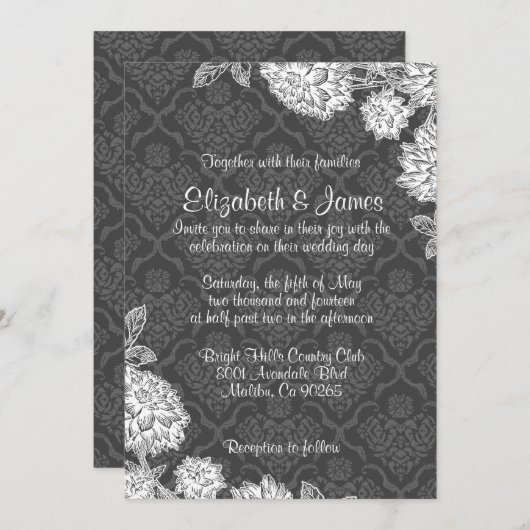 Invitations élégantes de mariage damassé (Devant / Derrière)
