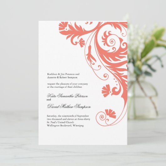 Invitations Élégantes de mariage de corail (Debout devant)