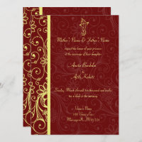 Invitations élégantes de mariage de rouge et d'or