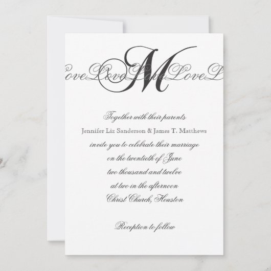 Invitations élégantes de mariage du monogramme M (Dos)