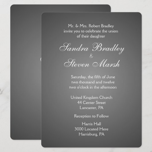 Invitations élégantes de mariage en argent foncé (Devant / Derrière)