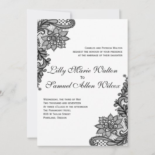 Invitations élégantes de mariage en dentelle (Devant)