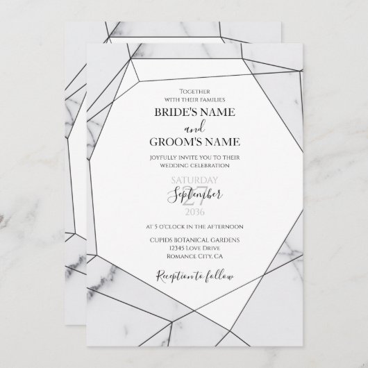 Invitations élégantes de mariage en marbre géométr (Devant / Derrière)