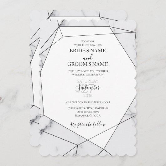 Invitations élégantes de mariage en marbre géométr (Devant / Derrière)