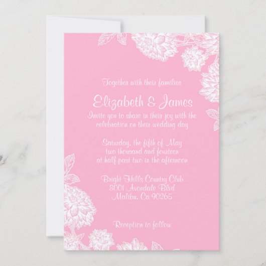 Invitations Élégantes de mariage rose (Devant)