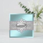 Invitations élégantes de Quinceanera Bleu Turquois (Debout devant)